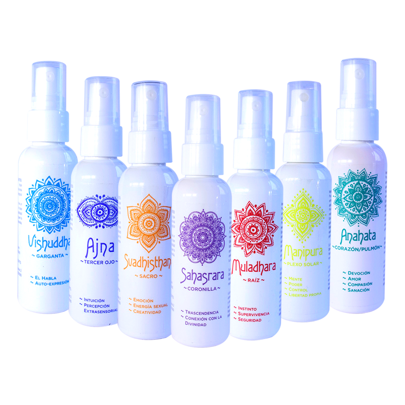 Paquete de Chakras de 7 aceites esenciales de 70 ml.